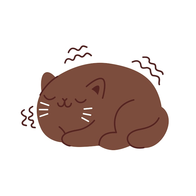 Vetor brown ronronando gato bonito dormindo animal de estimação simples vetor desenhado à mão ilustração isolada em branco
