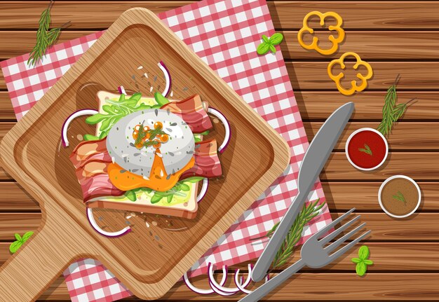 Brunch ou prato de café da manhã em estilo cartoon na mesa