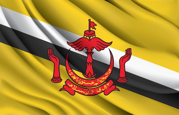 Vetor brunei darussalam bandeira nacional acenando ilustração vetorial realista