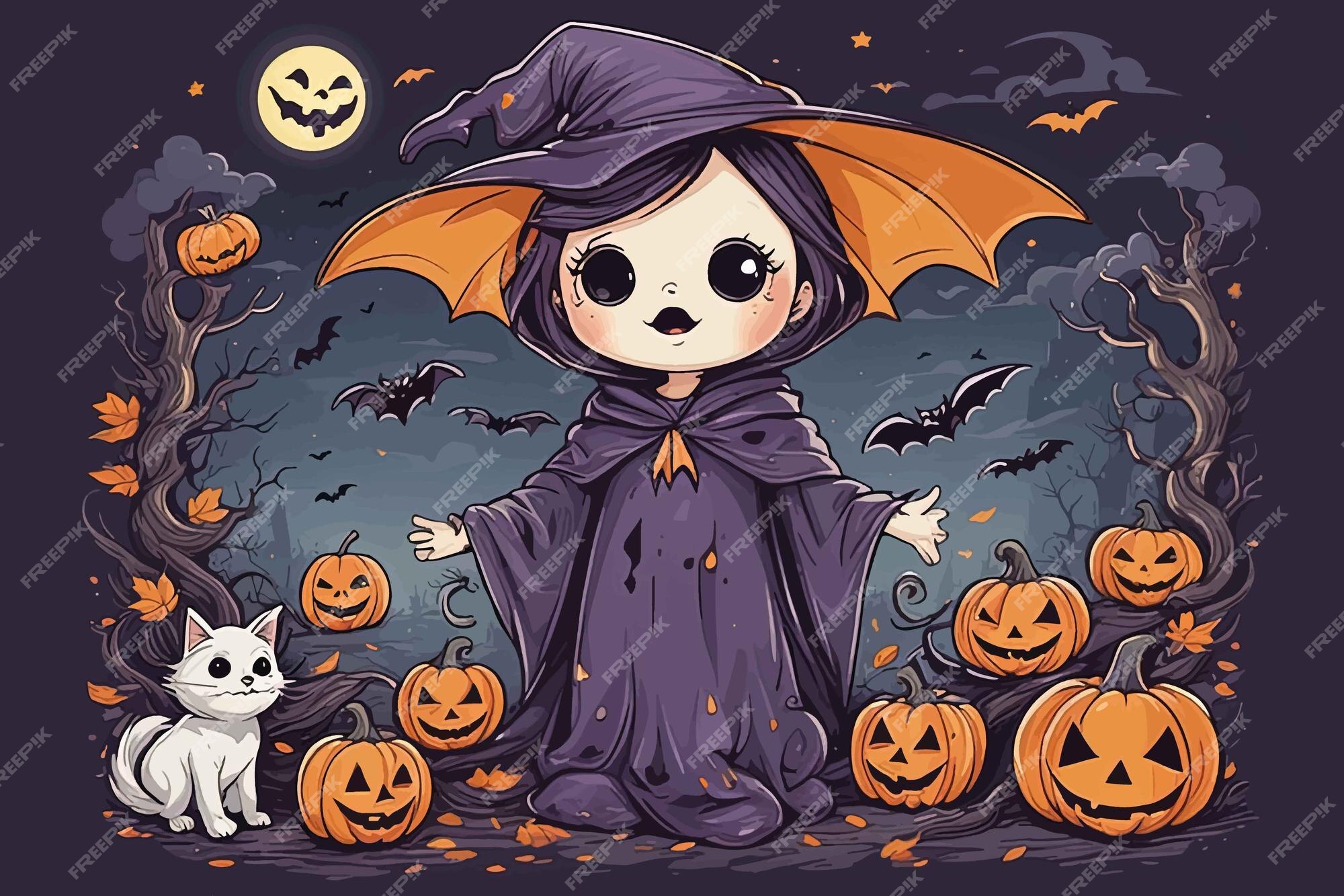 Halloween com lindas bruxas. coleção de diferentes bruxas bonitas bonitos.  grupo de belas garotas místicas. ilustração isolada em estilo cartoon