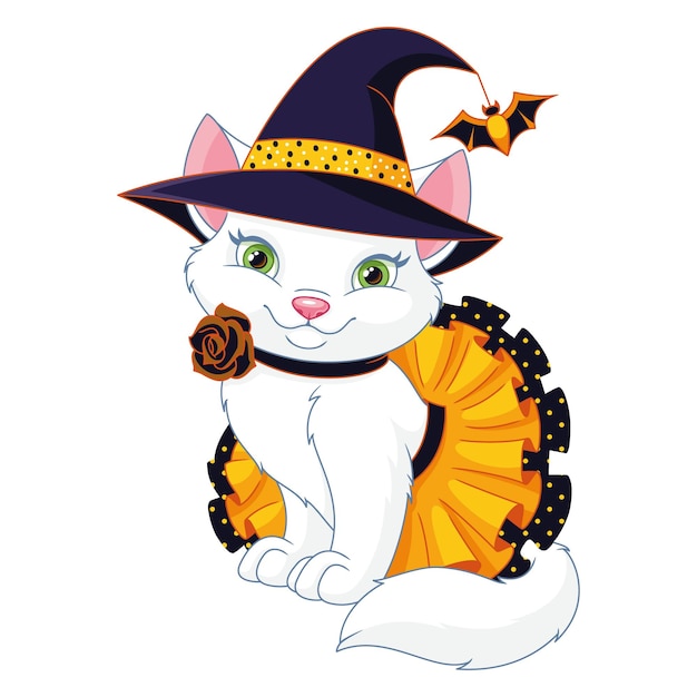 Bruxa do gato de halloween. gato vestido com fantasia de halloween ilustração vetorial de desenho animado