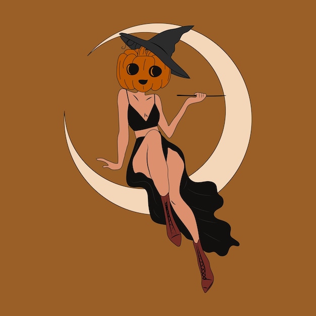 Bruxa em fantasia de Halloween Abóbora Lindas senhoras Pinup estilo retrô conceito de fantasia de Halloween