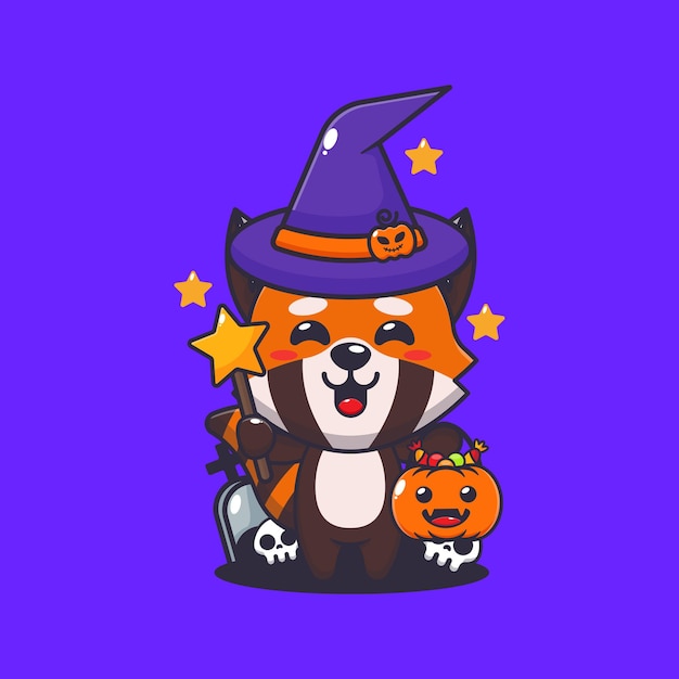 Vetor bruxa panda vermelha no dia de halloween