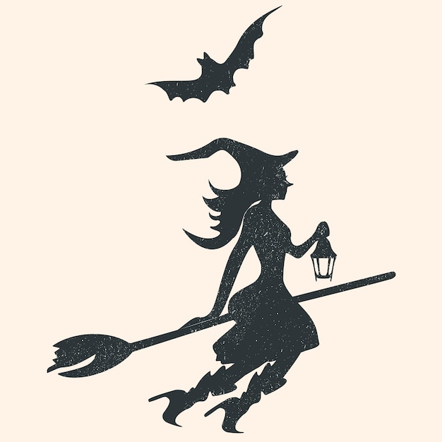 Bruxa silhueta voando em vassoura vetor de Halloween
