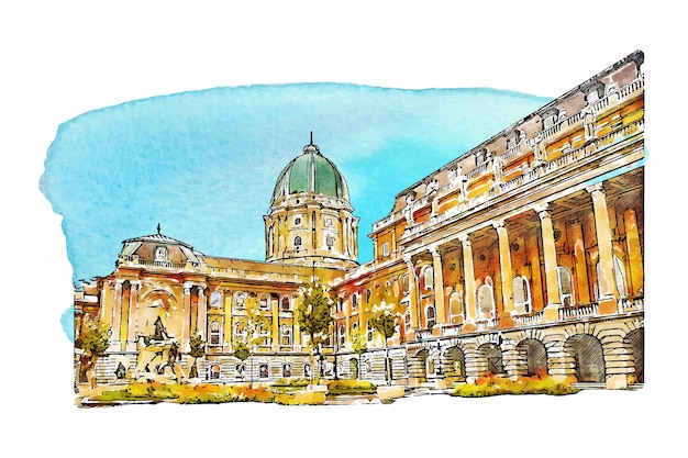 Vetor budapeste hungria ilustração desenhada à mão em aquarela isolada no fundo branco