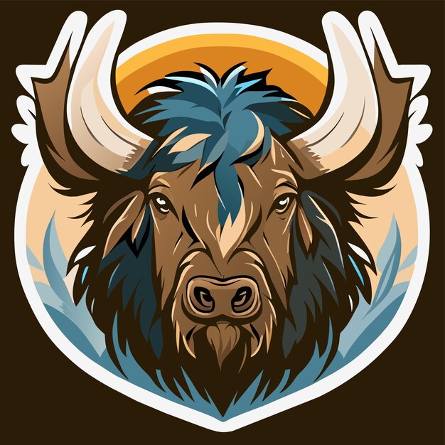 Vetor buffalo bull esports mascote de jogos desenhado à mão plano elegante adesivo de desenho animado conceito de ícone