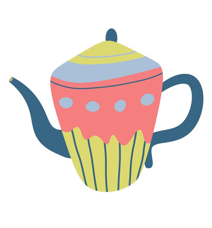 Vetor bule de chá engraçado dos desenhos animados ou chaleira de café para café ou decoração de cozinha de casa adesivos de cerâmica simples