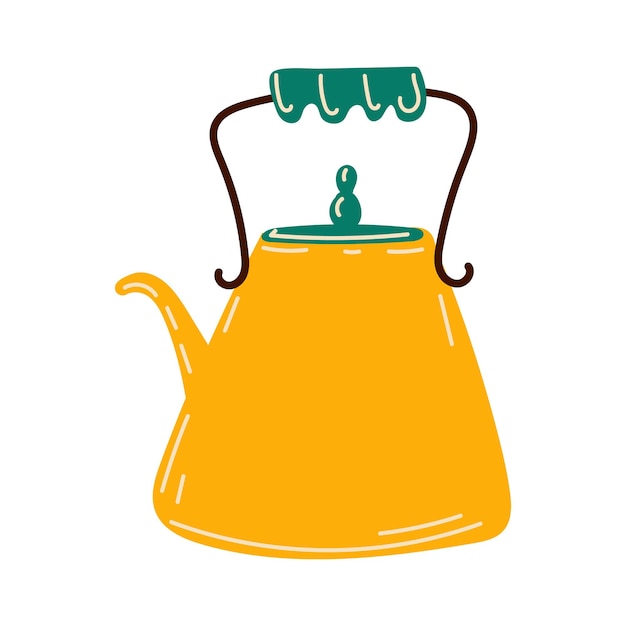 Vetor bule de chá isolado em fundo branco utensílios para fazer chá, café e bebidas à base de plantas ilustração de doodle editável em vetor simples