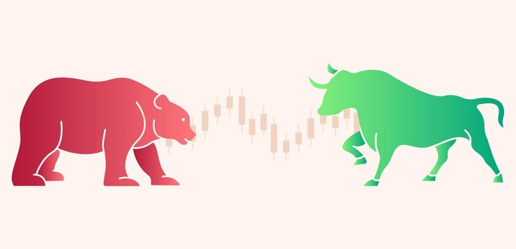 Vetor bull vs bear luta em moeda criptográfica ou mercado de ações, investimento empresarial e negociação