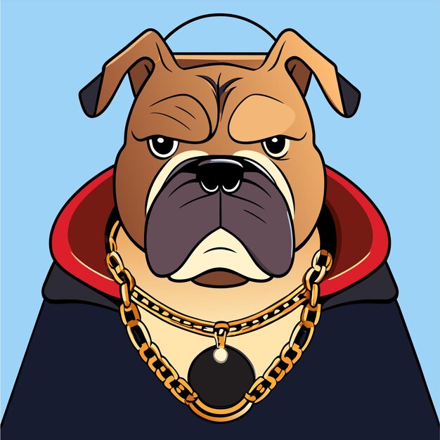 Vetor bulldog bonito com fones de ouvido desenhado à mão plano estiloso conceito de ícone de adesivo de desenho animado