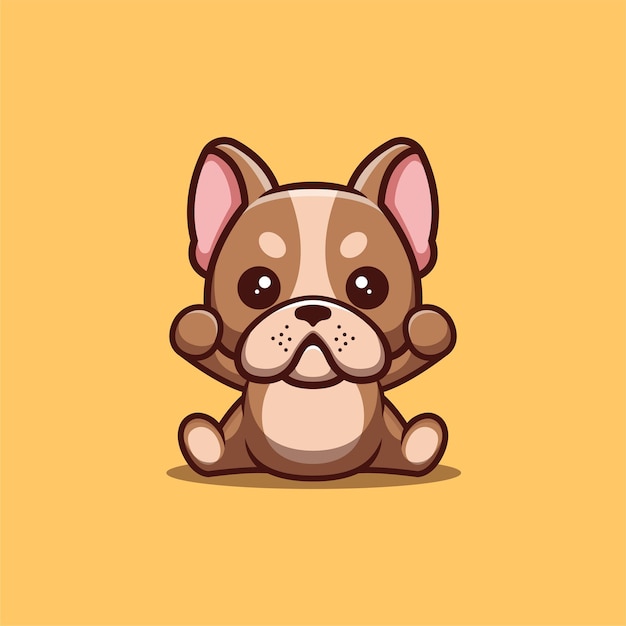 Bulldog francês sentado animado bonito criativo kawaii cartoon logo mascote