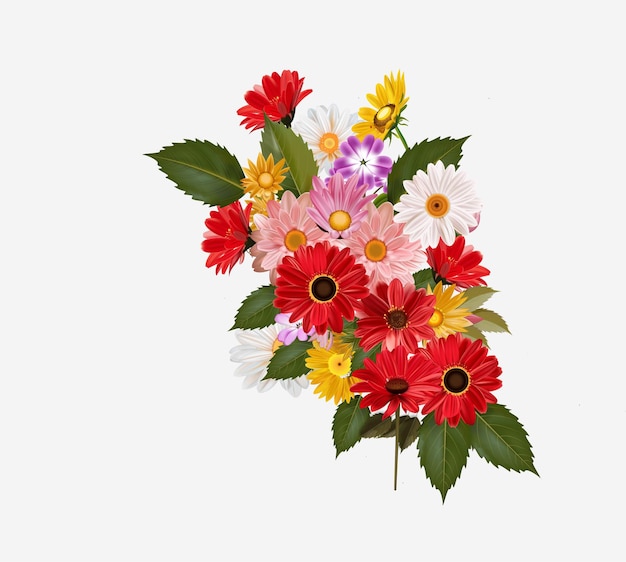 Bunch de belas flores realistas em fundo branco