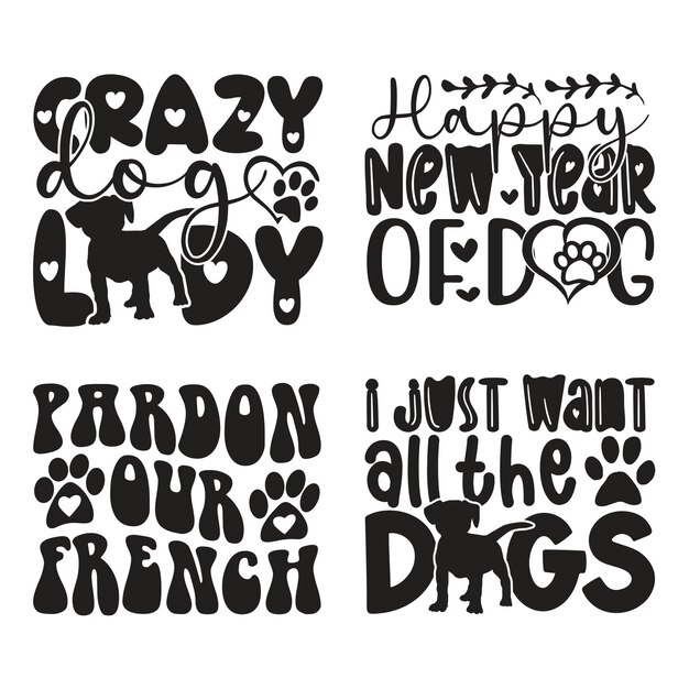 Vetor bundle de cão tipografia inspiradora cita ilustrações com frases engraçadas svg