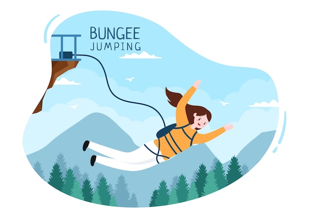 Bungee jumping flat cartoon ilustração vetorial de esporte radical