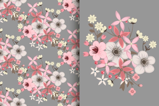 Buquê de flores abstratas com padrão sem costura conjunto de fundo floral