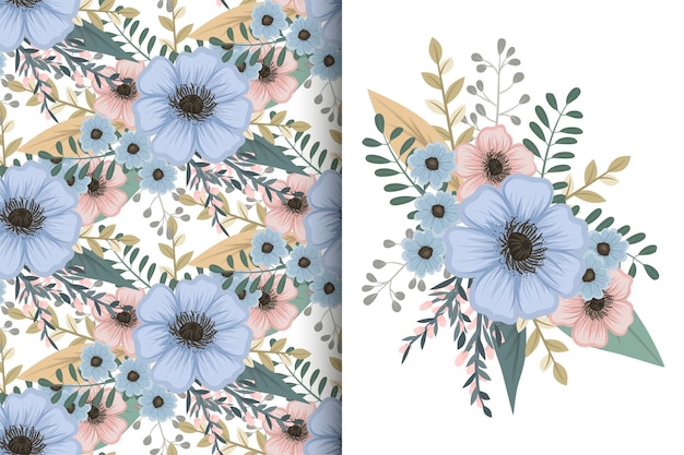 Buquê de flores abstratas com padrão sem costura Conjunto de fundo floral