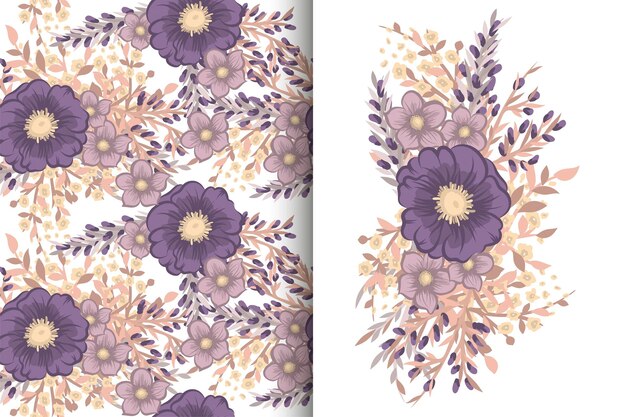 Buquê de flores com padrão sem costura Conjunto de fundo floral