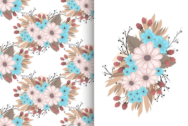 Buquê de flores com padrão sem costura Conjunto de fundo floral