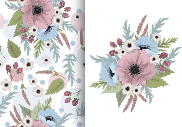 Buquê de flores com padrão sem emenda. conjunto de fundo floral
