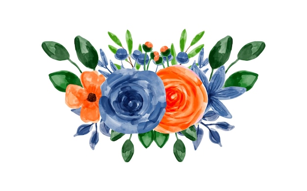 Buquê de flores de laranja azul com aquarela