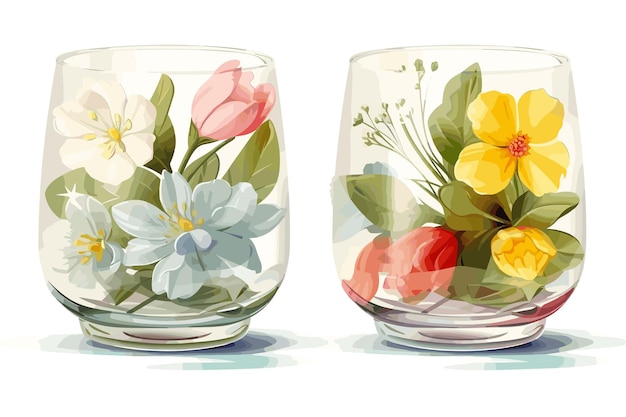 Buquê de flores de primavera em ilustração de arte vetorial de vidro