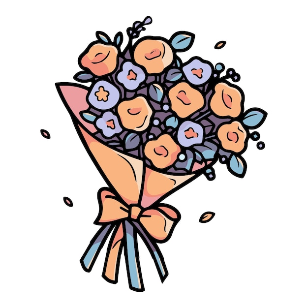 Buquê de flores desenhadas à mão em estilo doodle