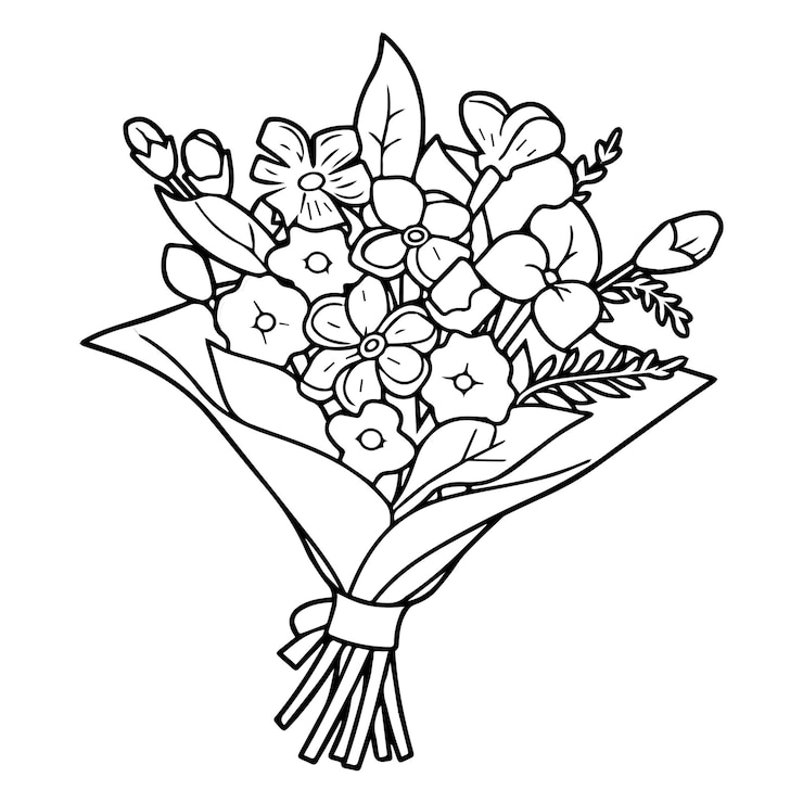 Vetor buquê de flores desenhadas à mão em estilo doodle
