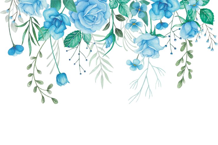 Vetor buquê de flores e arranjos com rosas azuis e folhas verdes
