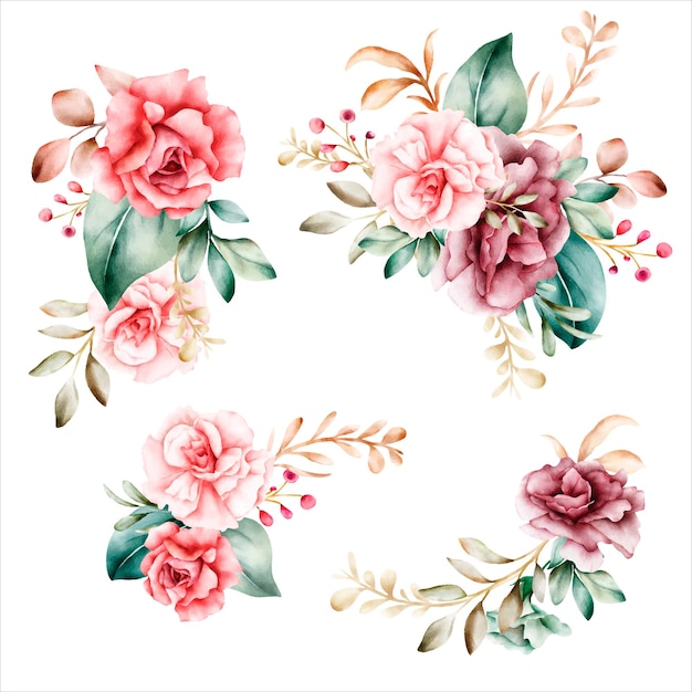 buquê de flores e folhas desenhado à mão