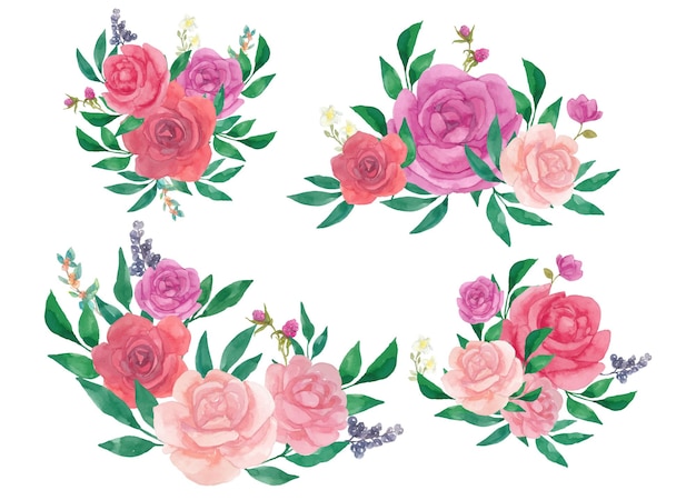 Vetor buquê de flores em aquarela rosa pintada à mão