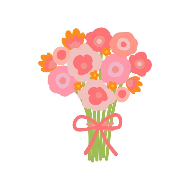 Vetor buquê de flores rosa com peônia presente de amor para o dia dos namorados arranjo floral ilustração de doodle