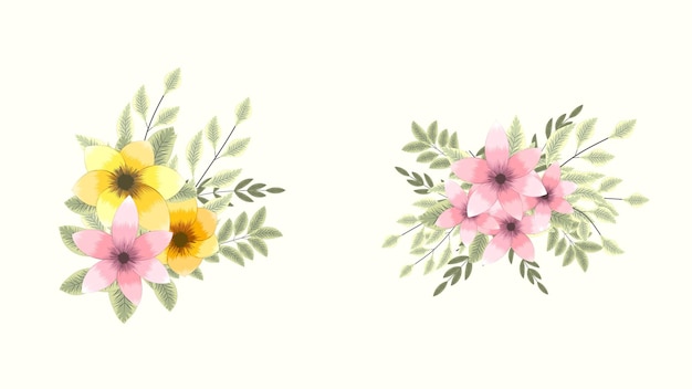 Buquê de ramos de flores de primavera com galhos de árvores como elementos de clip-art definem os arranjos