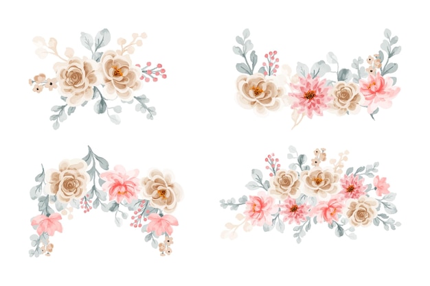 buquê de rosas rosas aquarela conjunto de flores