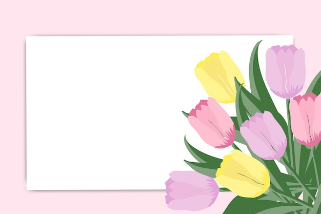 Buquê de tulipas Buquê elegante de tulipas com cores pastel e folhas verdes em uma composição minimalista
