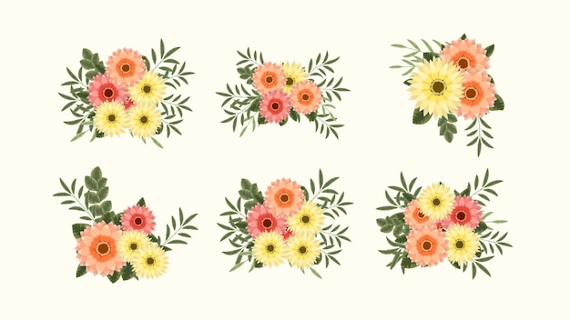 Buquê de vetor em cachos de flores arranjos de clip-art detalhados ou banners e cartões postais mídia social