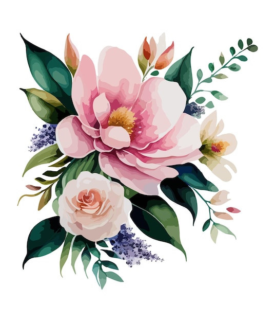 Buquê floral em aquarela isolado no fundo branco Coleção de flores em aquarela