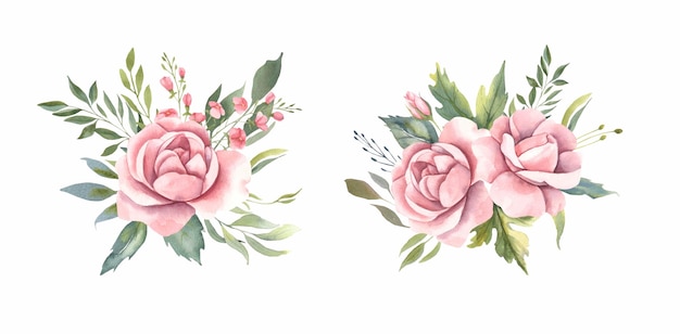 Buquês de flores em aquarela com flores.