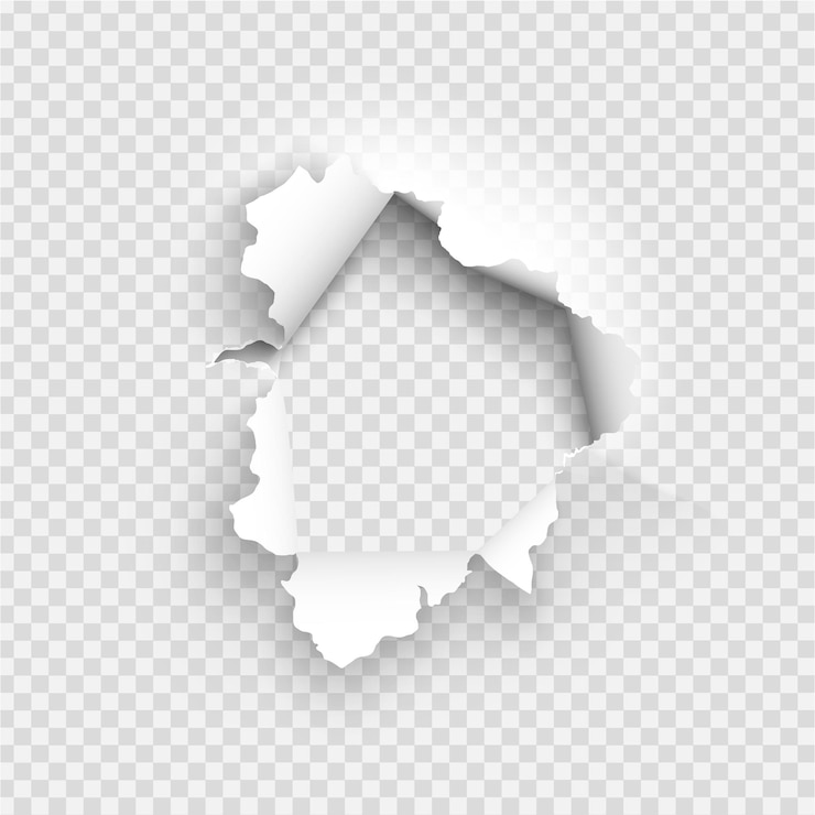Vetor buraco irregular rasgado em papel rasgado em fundo transparente