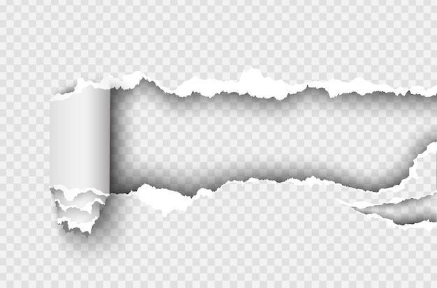 Buraco irregular rasgado em papel rasgado em transparente