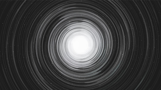 Buraco negro cinza e branco no fundo da galáxia com a espiral da via láctea, universo e conceito estrelado