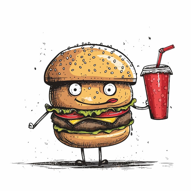 Vetor burger_dressed_with_style_drinking_a_soda_vector