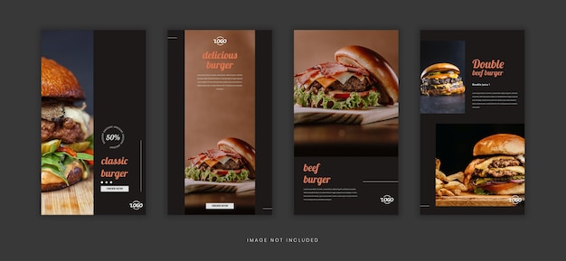 Vetor burger food social media stories black theme