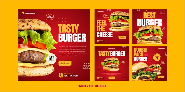 Vetor burger instagram template para social media advertising template premium vector