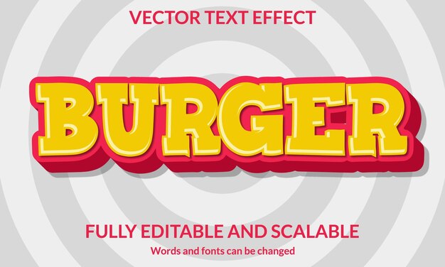 Vetor burger modelo vetorial de tipografia de efeito de texto editável em 3d
