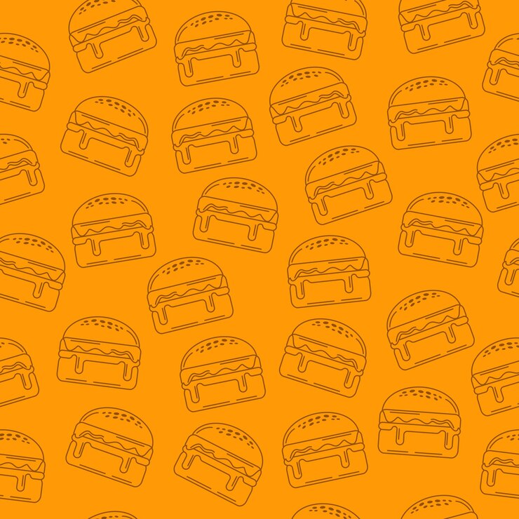 Vetor burger padrão sem costura cheeseburger motivo de arte de linha doodle para embalagem de menus de tecido de fast food