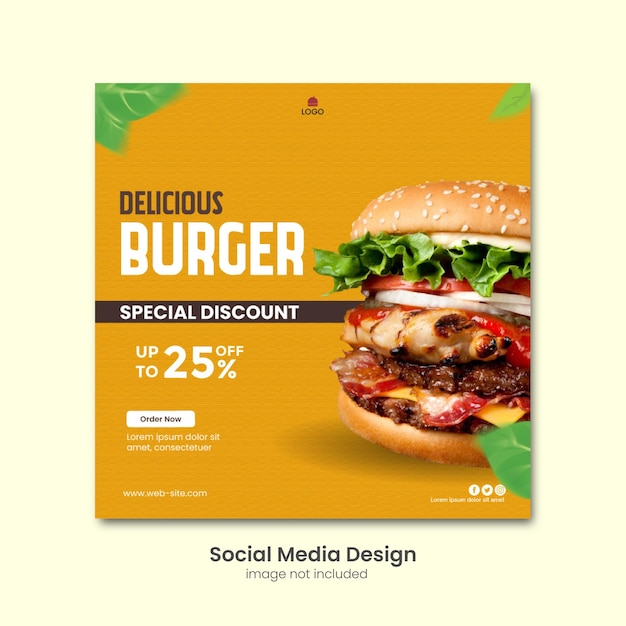 Vetor burger social media post design (desenho de postagem de mídia social)