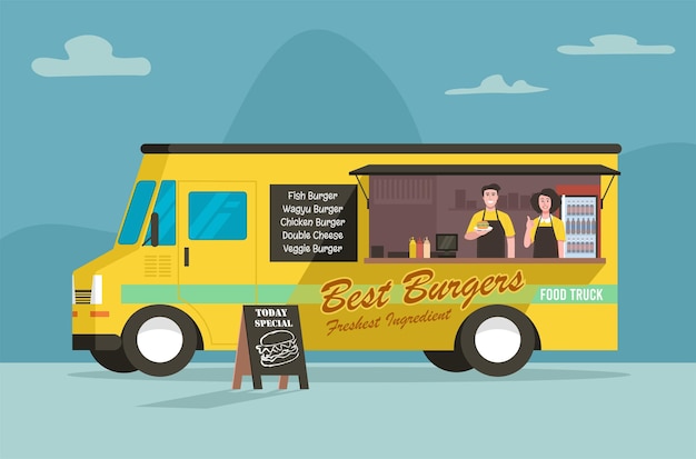 Burger street food truck, estilo simples.