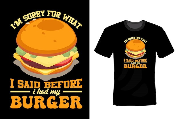 Burger t shirt design tipografia vintage