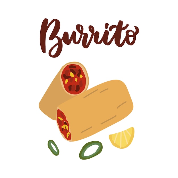 Burrito comida saborosa latino-americana. Ilustração em vetor bonito dos desenhos animados. comida mexicana