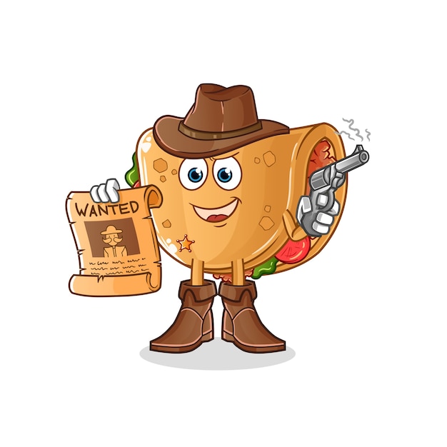 Burrito cowboy segurando uma arma e queria a ilustração do pôster. personagem